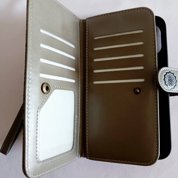 Gray Faux Leather iPhone 13 Pro Max Wallet Case - Picture 3 of 10